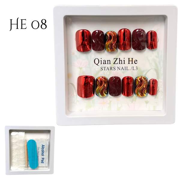 12 Pièces Faux Ongles + Ruban Adhésif Double Face He 08