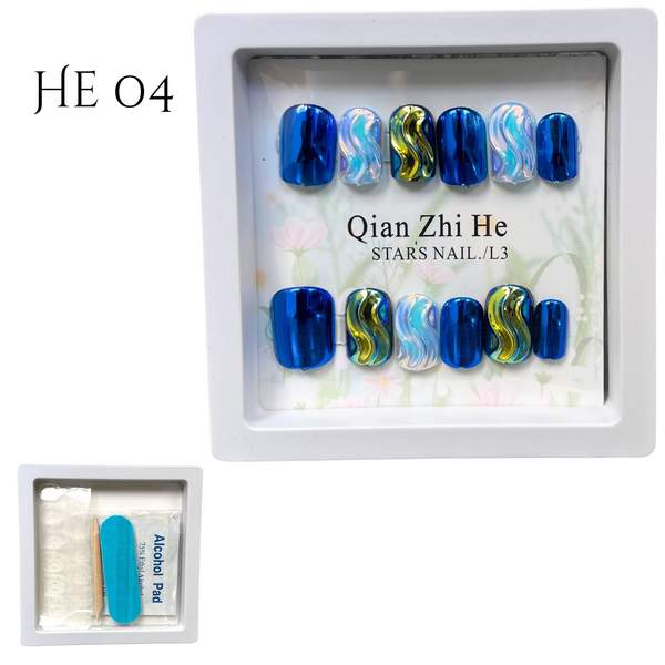 12 Pièces Faux Ongles + Ruban Adhésif Double Face He 04