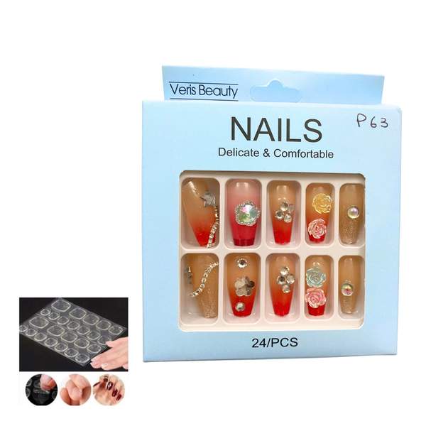 24 Pièces Faux Ongles + Ruban Adhésif Double Face