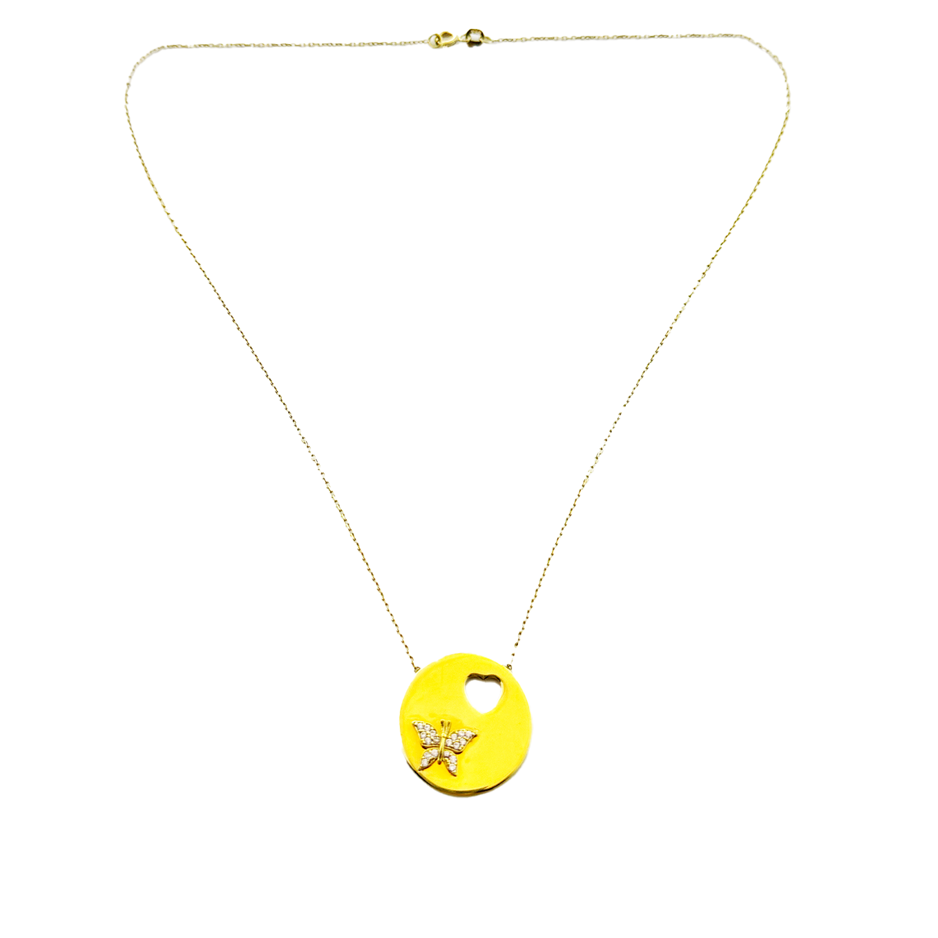 Collier Or Jaune 18K & Diamilites – Pendentif Papillon & Cœur, Symbole d'Amour. thumbnail 1