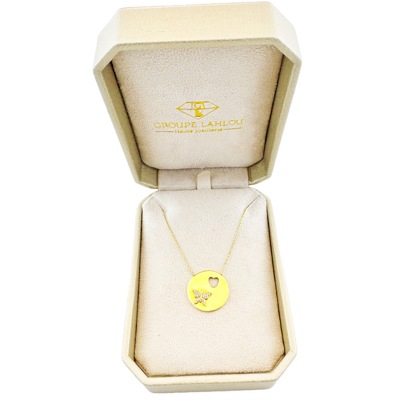 Collier Or Jaune 18K & Diamilites – Pendentif Papillon & Cœur, Symbole d'Amour. thumbnail 2