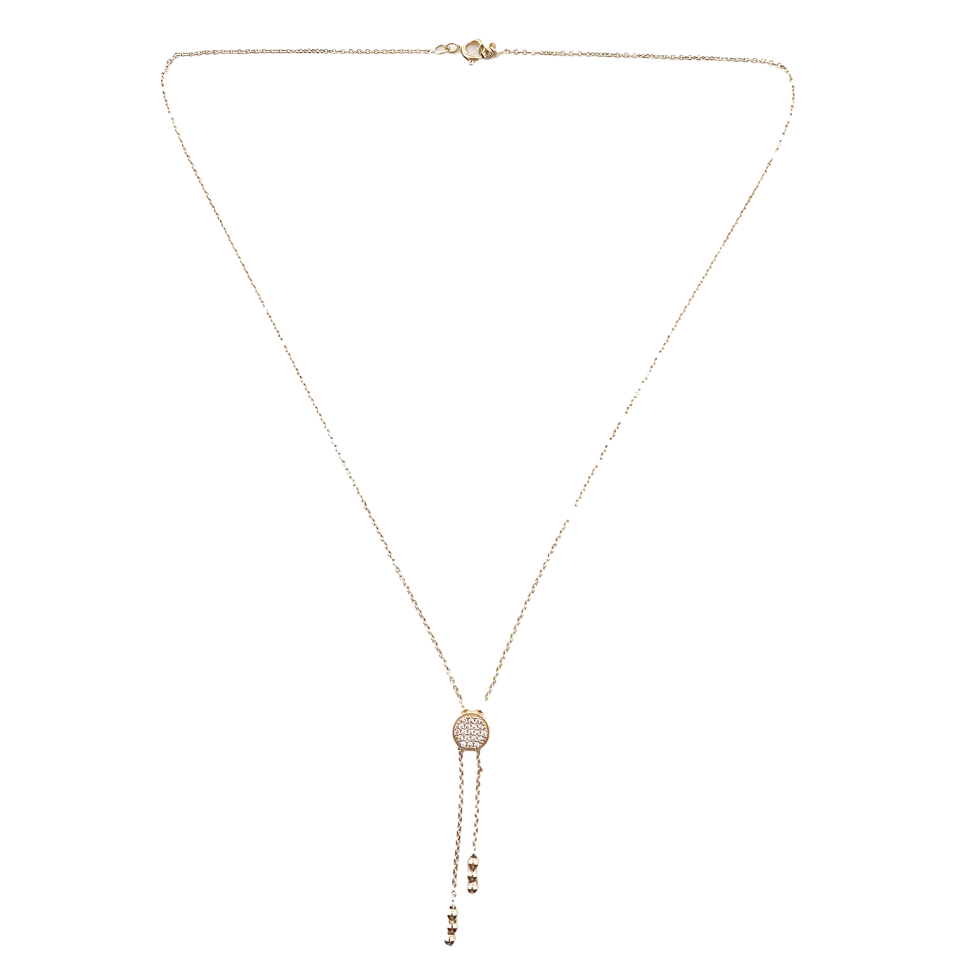 Collier Or Rose 18K & Diamilites – Pendentif Rond Pavé, Chaînes Pendues, Élégance Moderne.