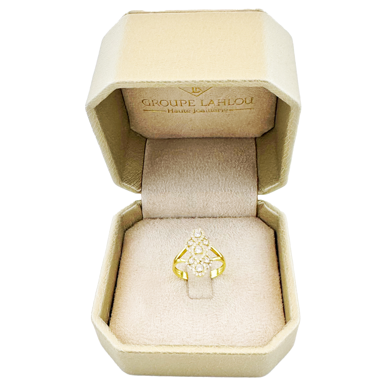 Bague Grand Cluster en Or Jaune 18K avec Diamilites – Éclat Maximal et Présence Luxueuse.