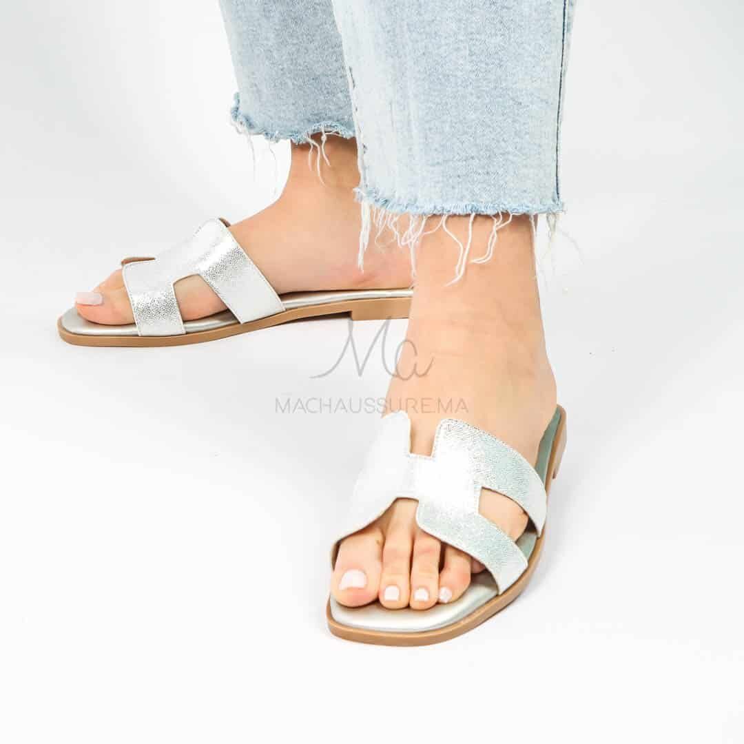 Irene - Sandales Plates En Argenté thumbnail 2