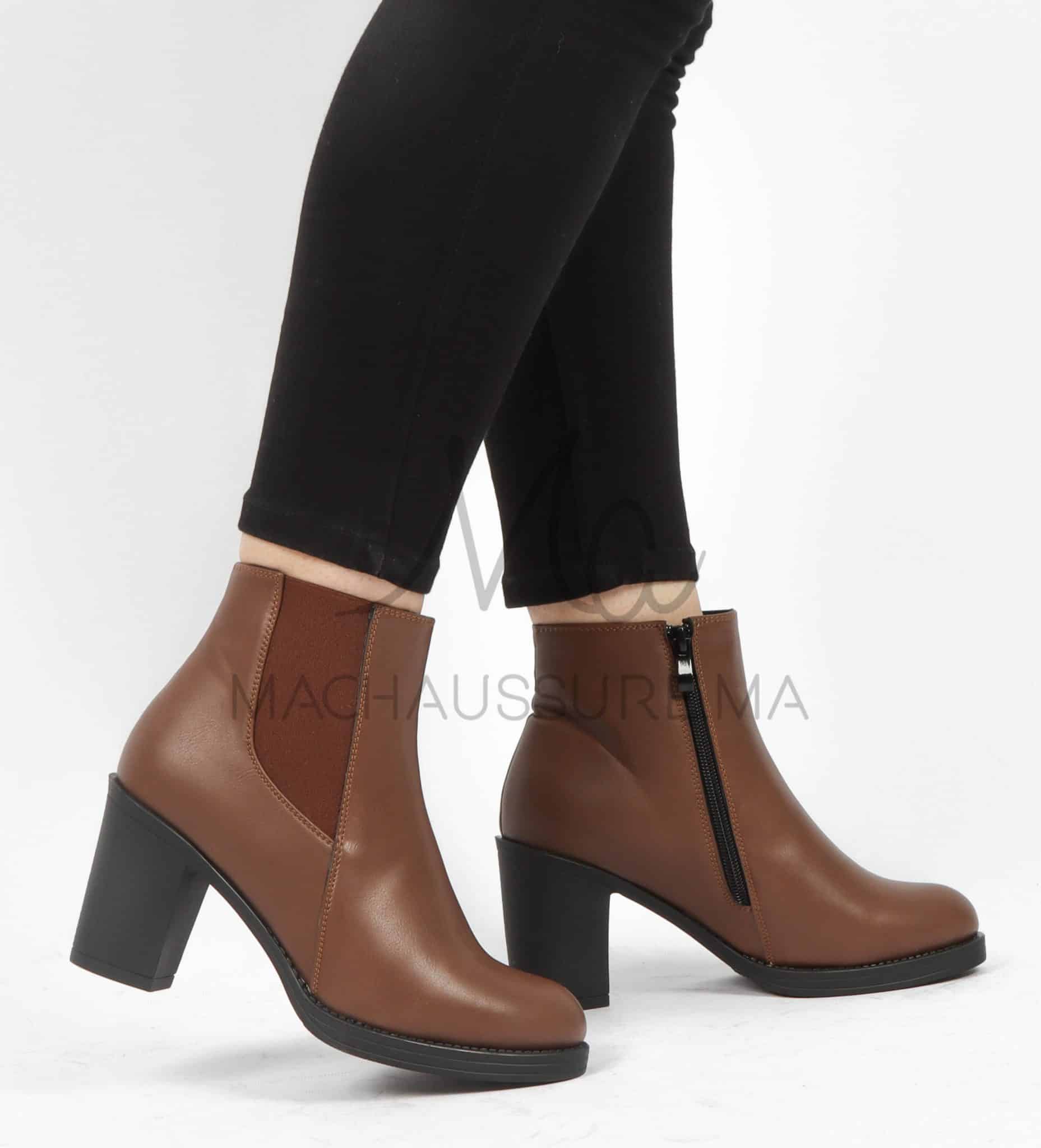 Chuky Heel Bottines- Marron