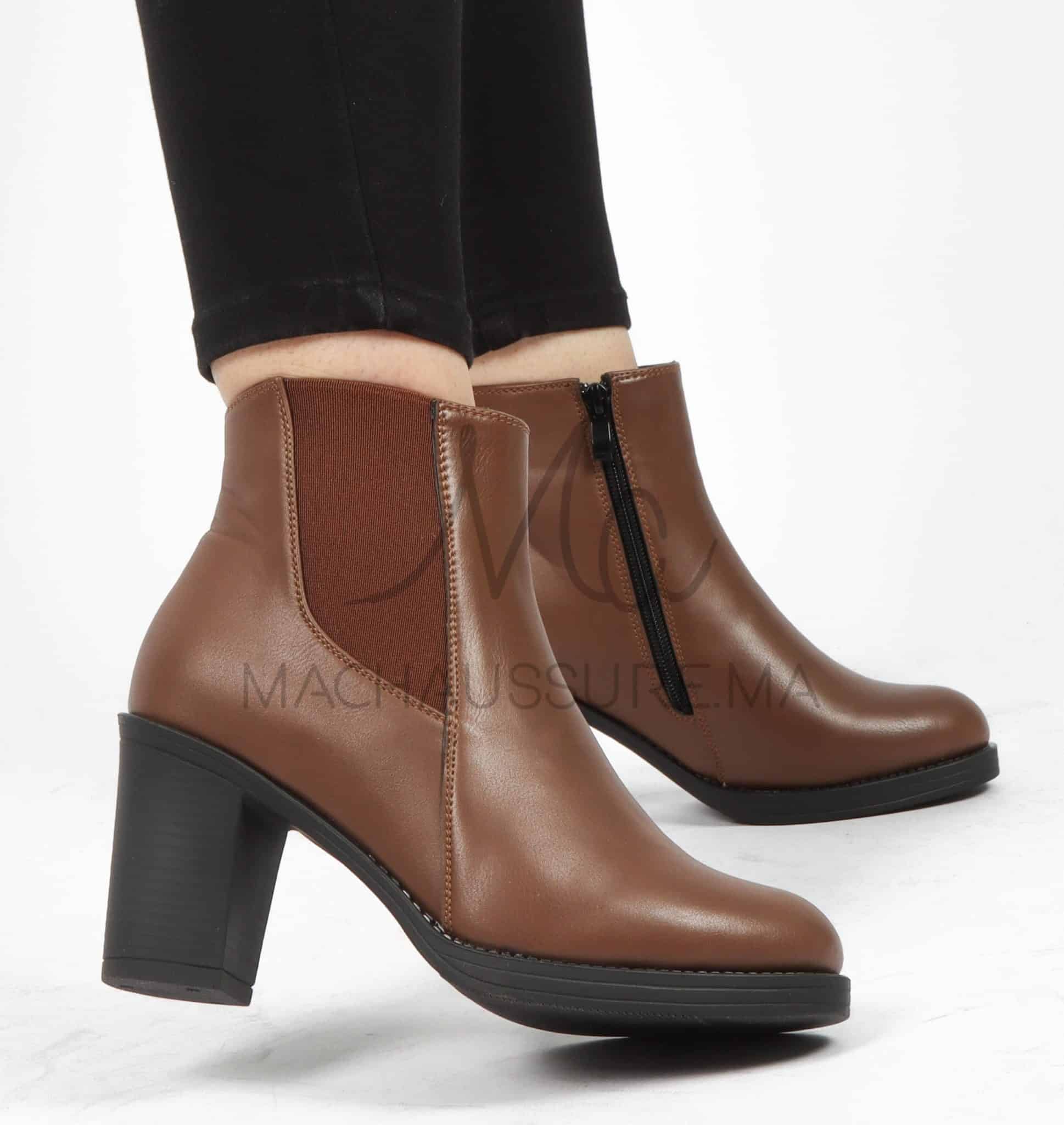 Chuky Heel Bottines- Marron