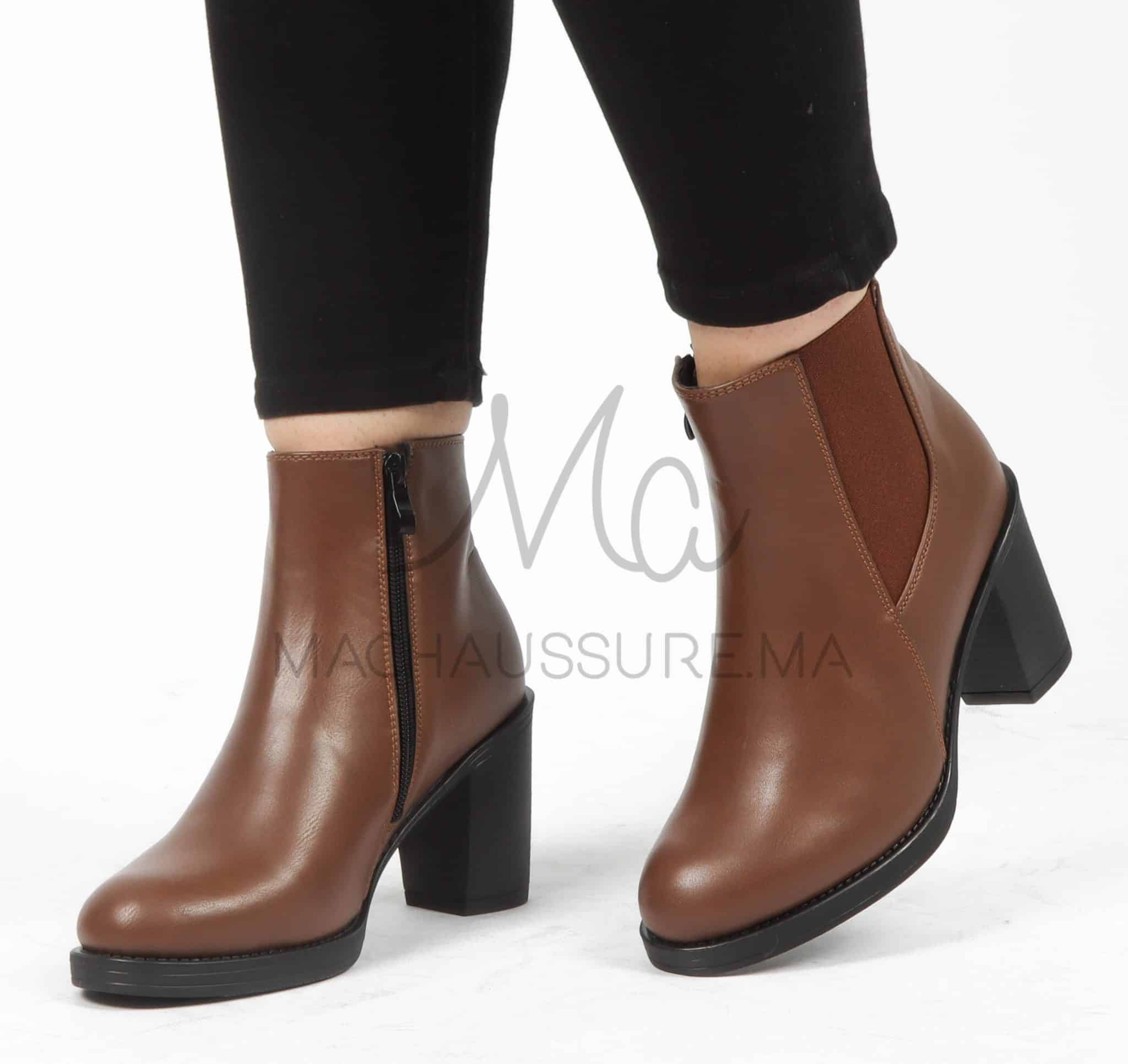 Chuky Heel Bottines- Marron thumbnail 4
