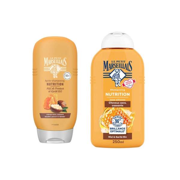 Duo Shampooing et Après Shampooing Miel et Karité Bio Cheveux Secs, Cassants