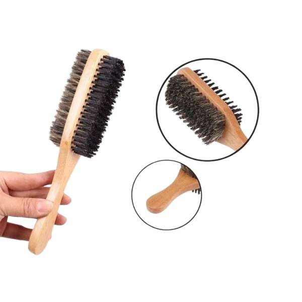 Brosse Double Face Manche en Bois pour Moustache et Barbe