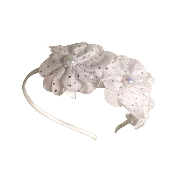 Bandeau Serre-tête en Fleur Blanc Perlé