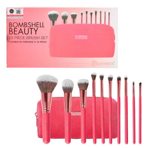 Pack 10 Pinceaux Maquillages Bh Cosmétics+ Pochette Rose Bombshell Beauty