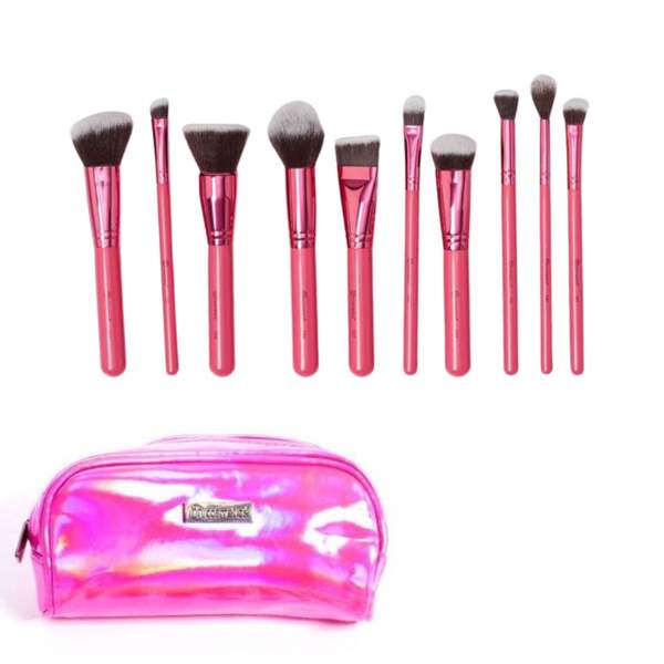 Pack 10 Pinceaux Maquillages Pochette en Plastique Rose