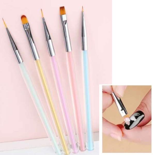 5 Pinceaux à Ongles Acrylique, Extension Réf 2