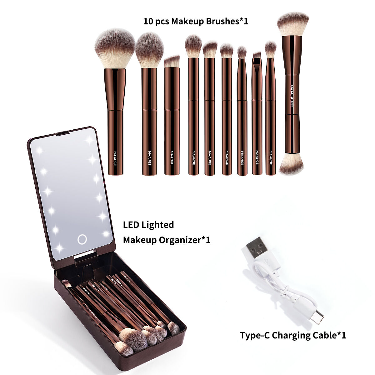 11 Makeup Brush Kit with Led Light Box thumbnail 1