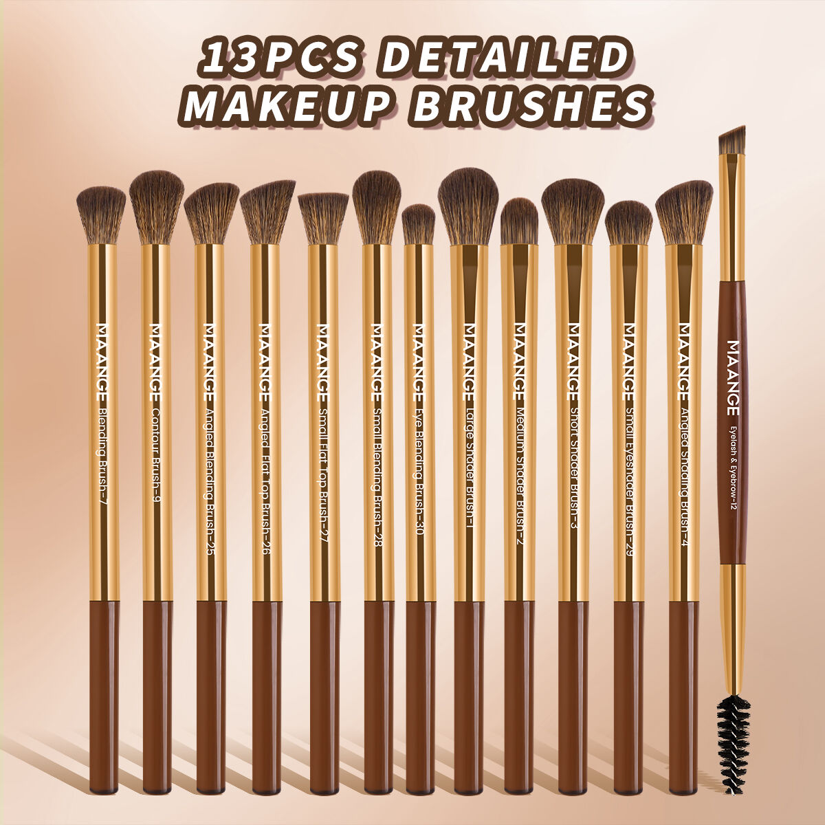13 Pieces Long Aluminum Makeup Brush-coffee Gold thumbnail 4