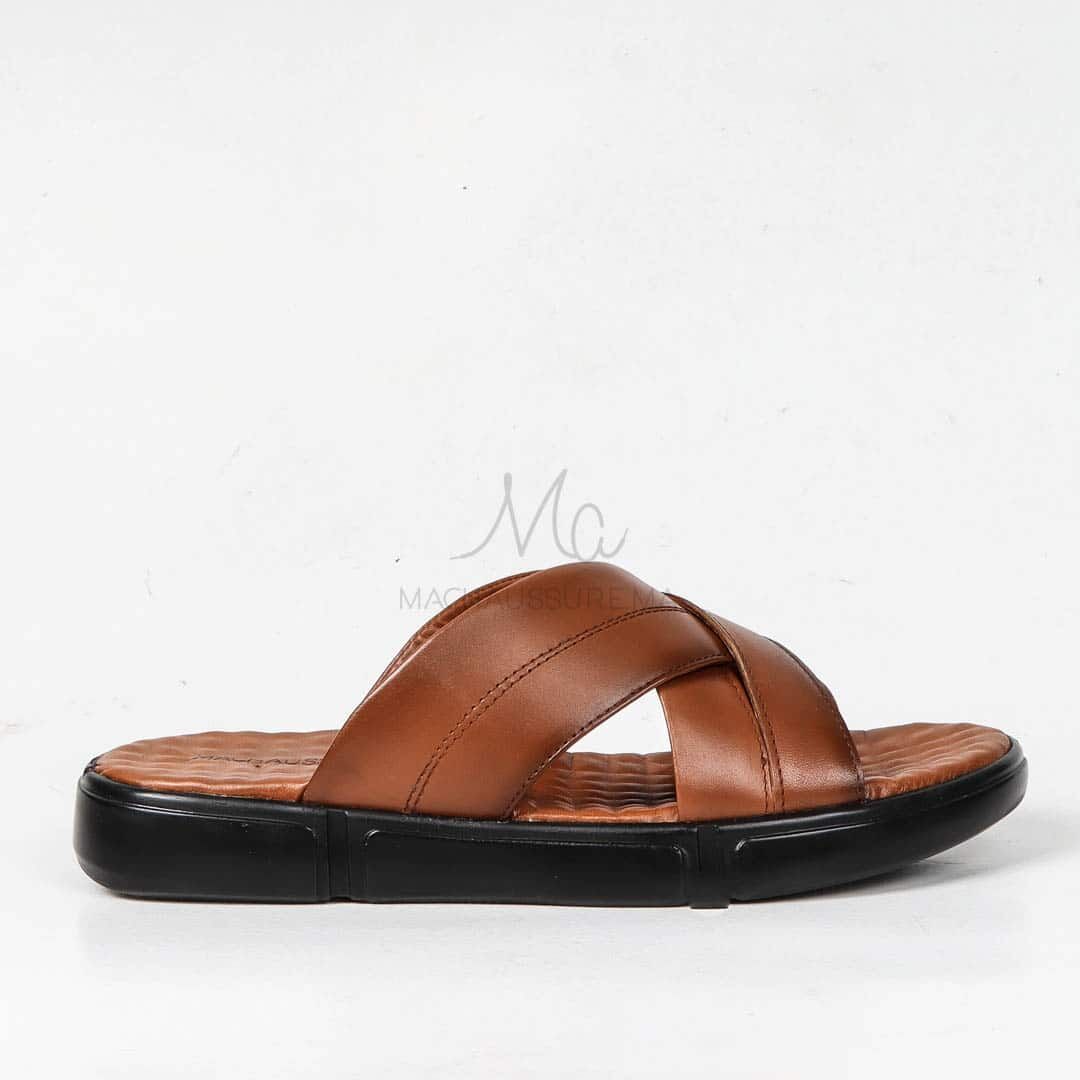 Sandales Confortables 100% Cuir en Tabac