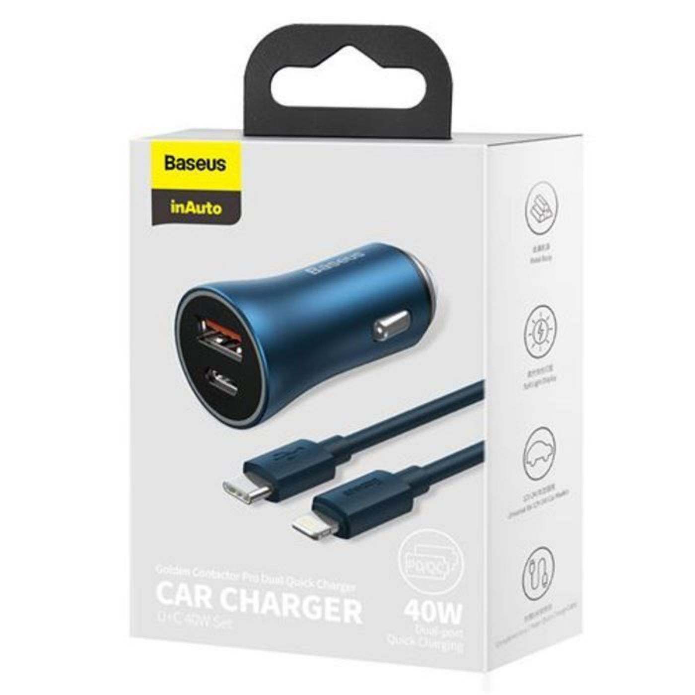 Chargeur de Voiture - 40w - 2 Ports - Câble Usb-c 1m