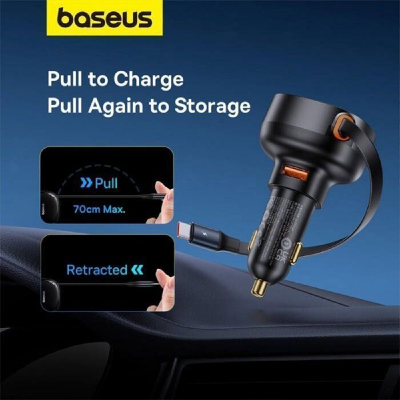 Chargeur de Voiture - Enjoyment Pro - 60w - Câble Usb-c Extensible - Charge Rapide