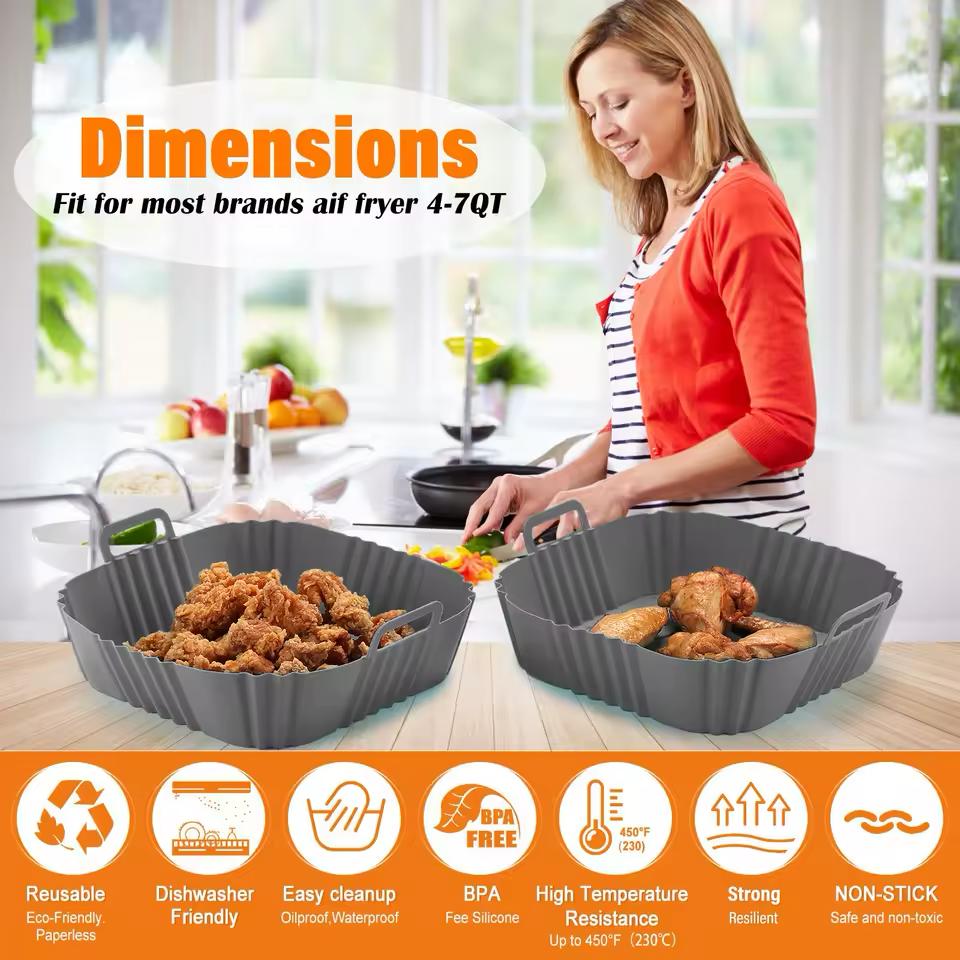 Frayer Moules en Silicone Alimentaire Résistant à la Chaleur 20CM,pour Air Fryer couleur aleatoires thumbnail 2