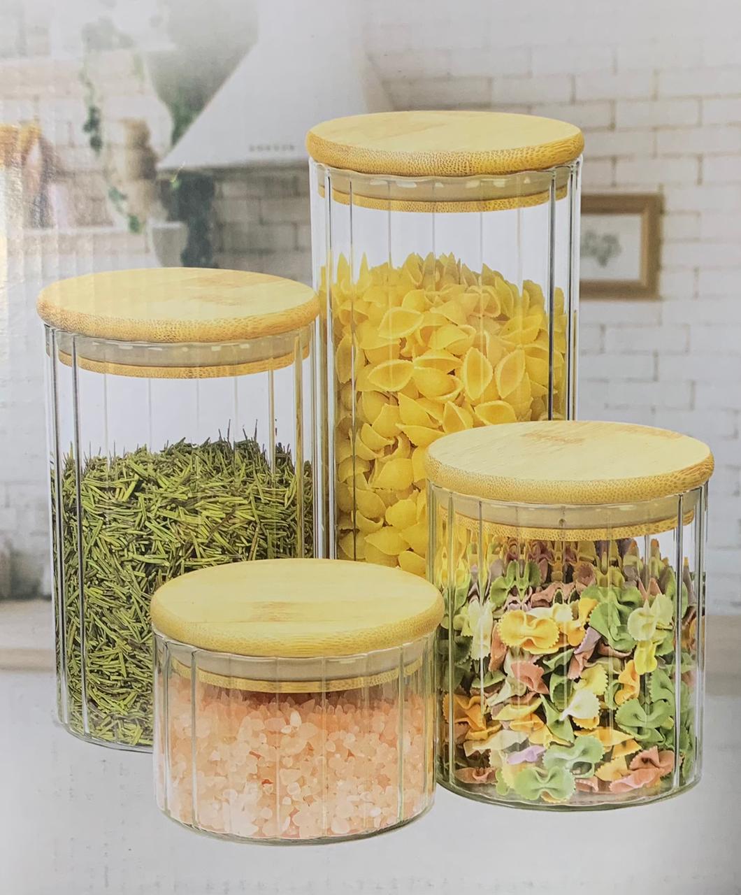 4 Bocaux de Rangement Hermétiques en Verre Transparent avec couvercle en bambou