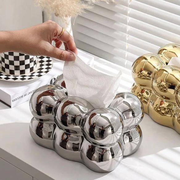 Boite à Mouchoirs en Porcelaine Argenté