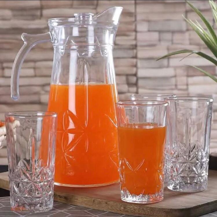 Ensemble de 7 pièces- Carafe et 6 verre a eau Transparent