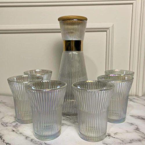 Ensemble de 7 pièces- Carafe et 6 verre a eau Avec Couvercle En Bambou