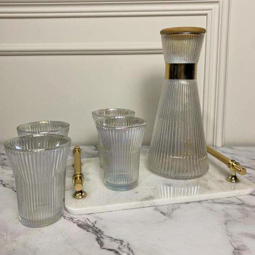 Ensemble de 7 pièces- Carafe et 6 verre a eau Avec Couvercle En Bambou