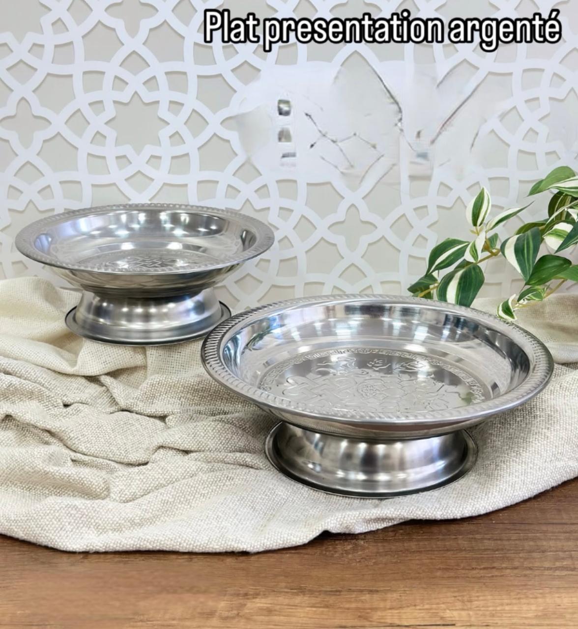 Plat présentation en métal argenté 30cm