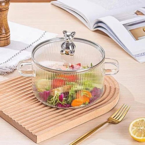 MARMITE EN VERRE RESISTANTE A LA CHALEUR TRANSPARENTE compatible avec coin à gaz ou induction