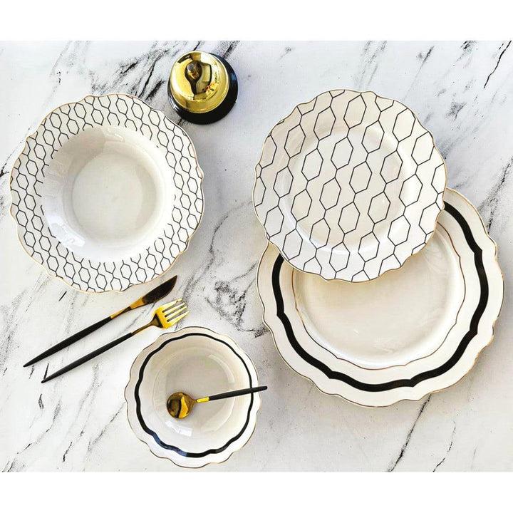 Service de Table 24 Pcs Détails Noir et Dore en Céramique