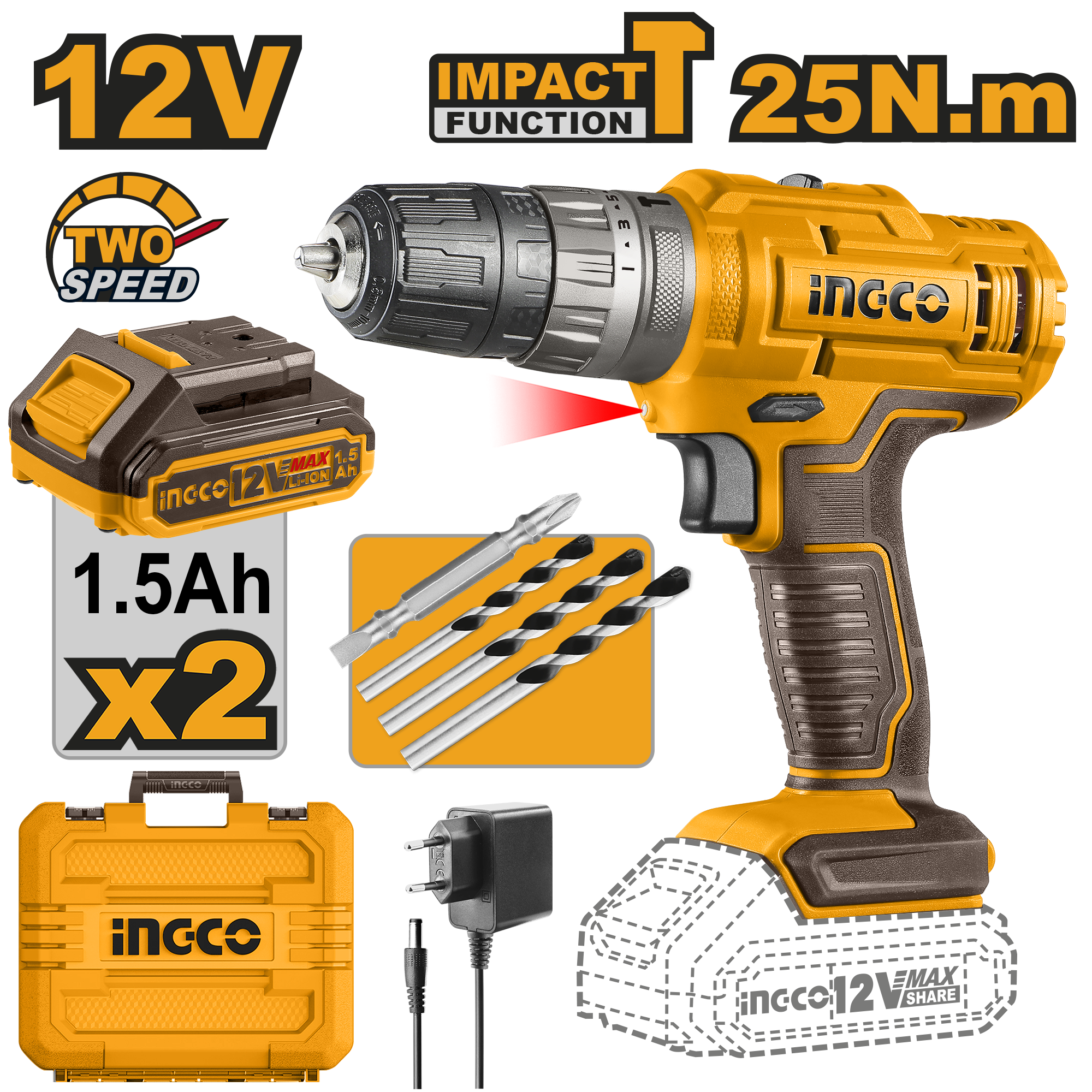PERCEUSE VISSEUSE A PERCUSSION 12V 25Nm 2 Batteries plates SI