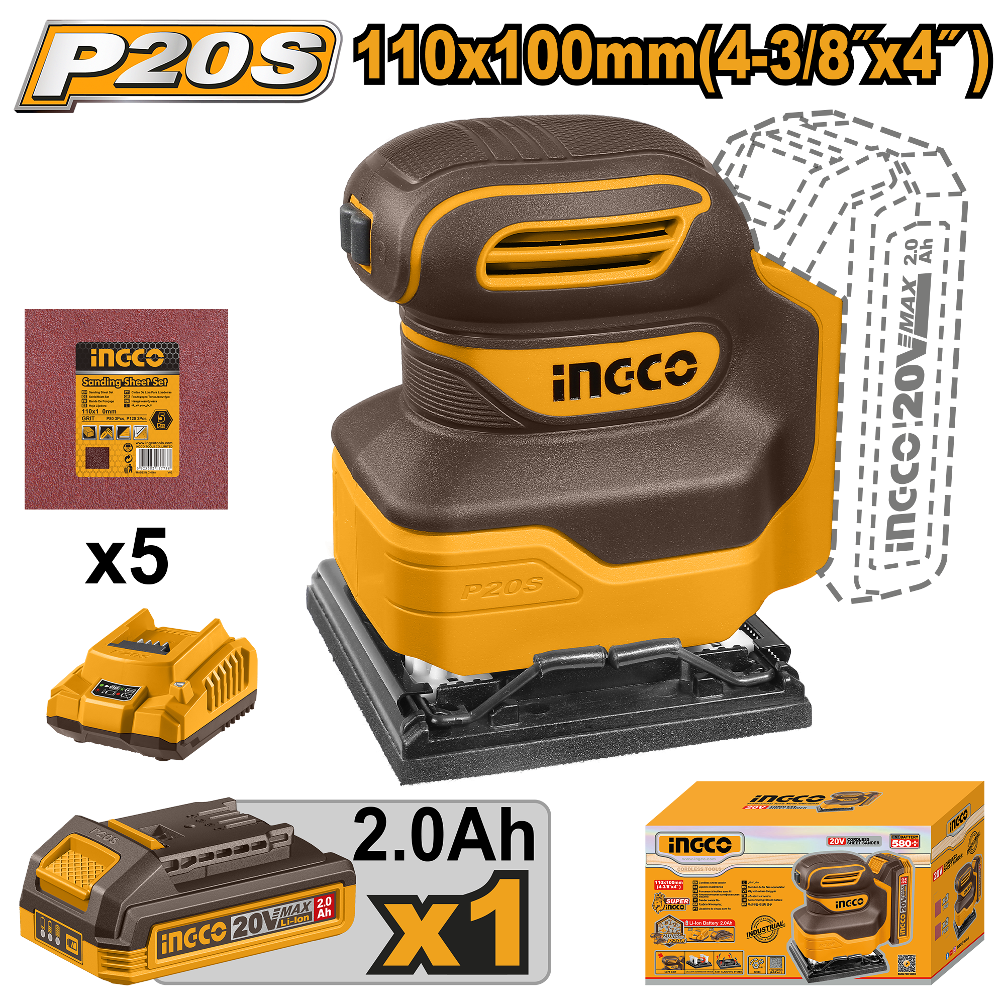 Ponceuse Vibrante 20v 1 Batterie 110mm Plateau Carré