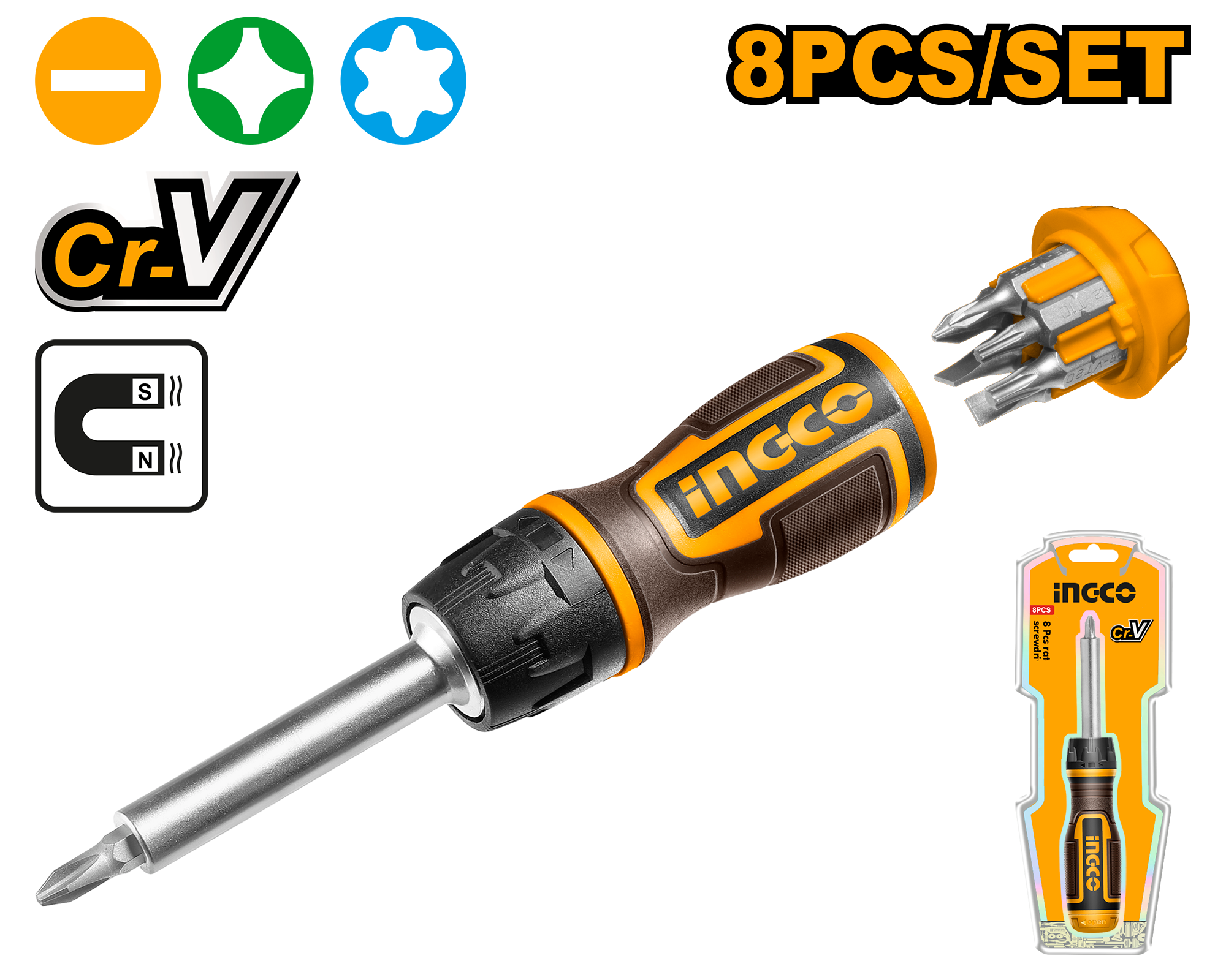 Tournevis à cliquet + 7 embouts