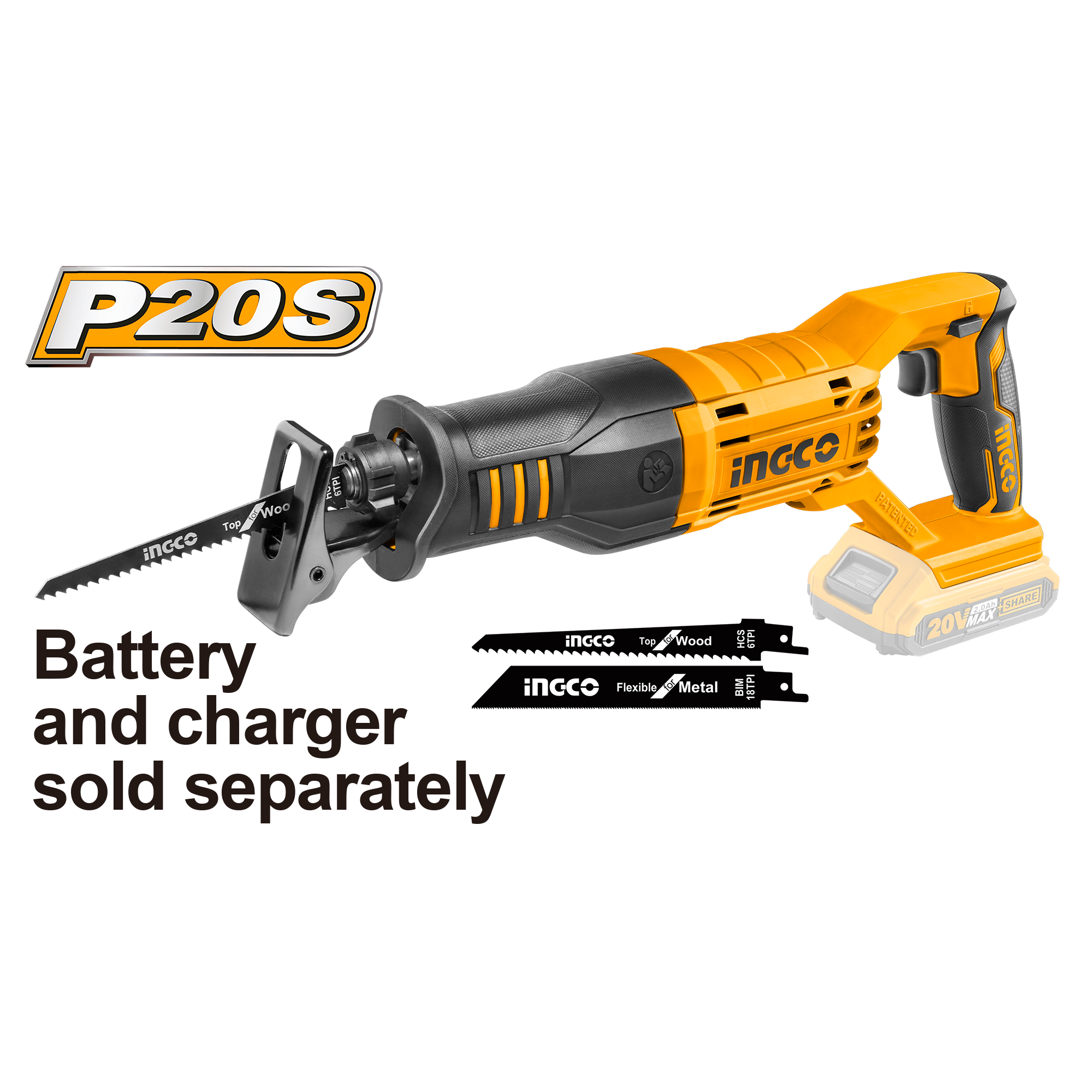 Scie sabre 20V (sans batterie/chargeur)+2Lames