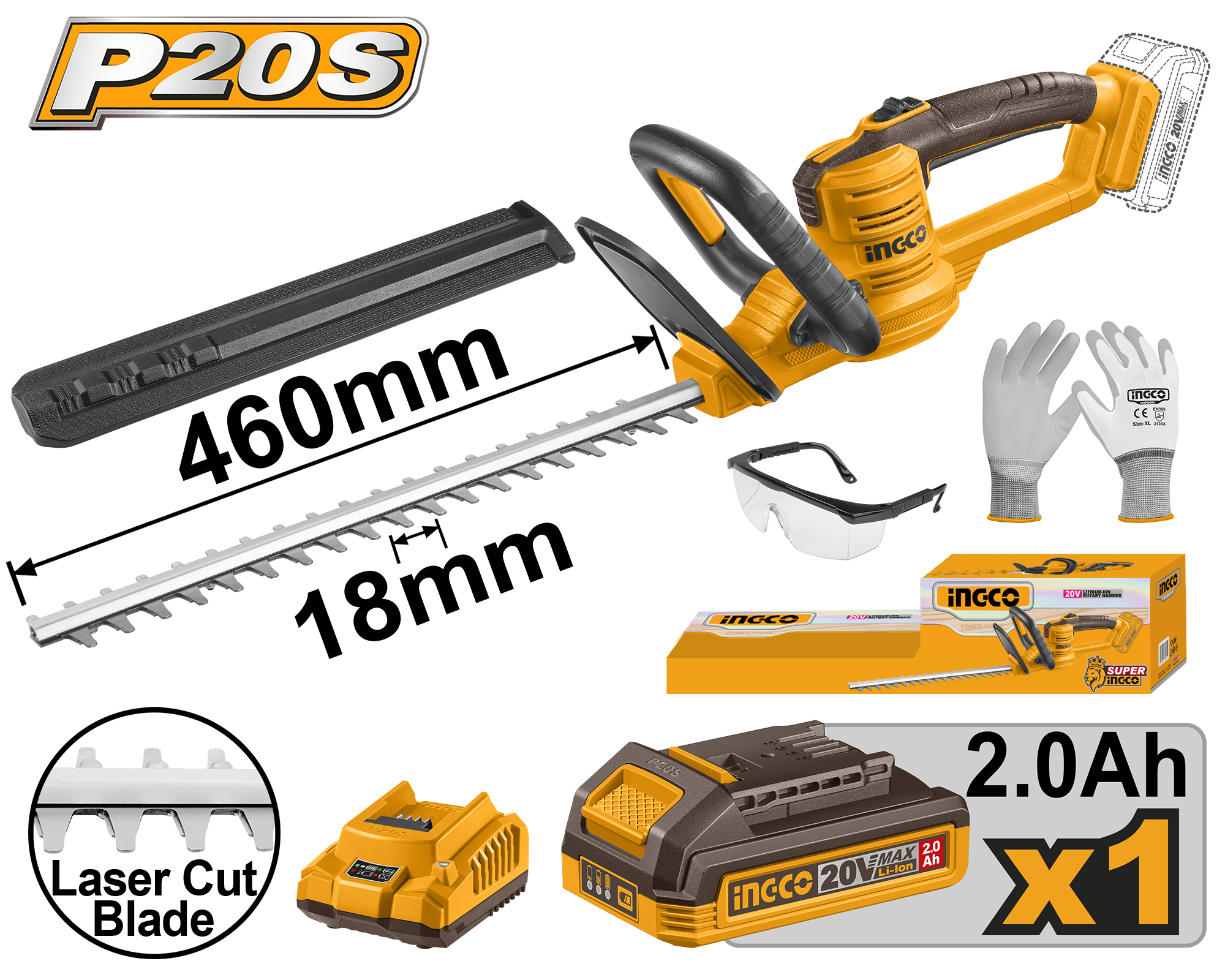 Taille-haie 20V + Batterie + Accessoires