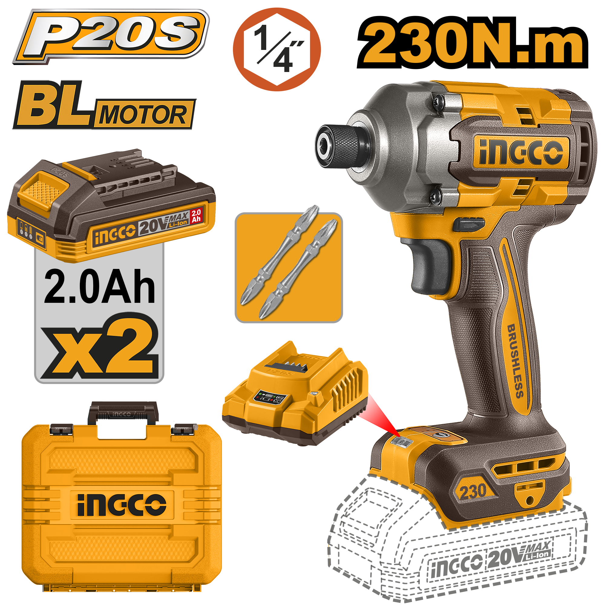 VISSEUSE A CHOC 20V 230N/M INGCO