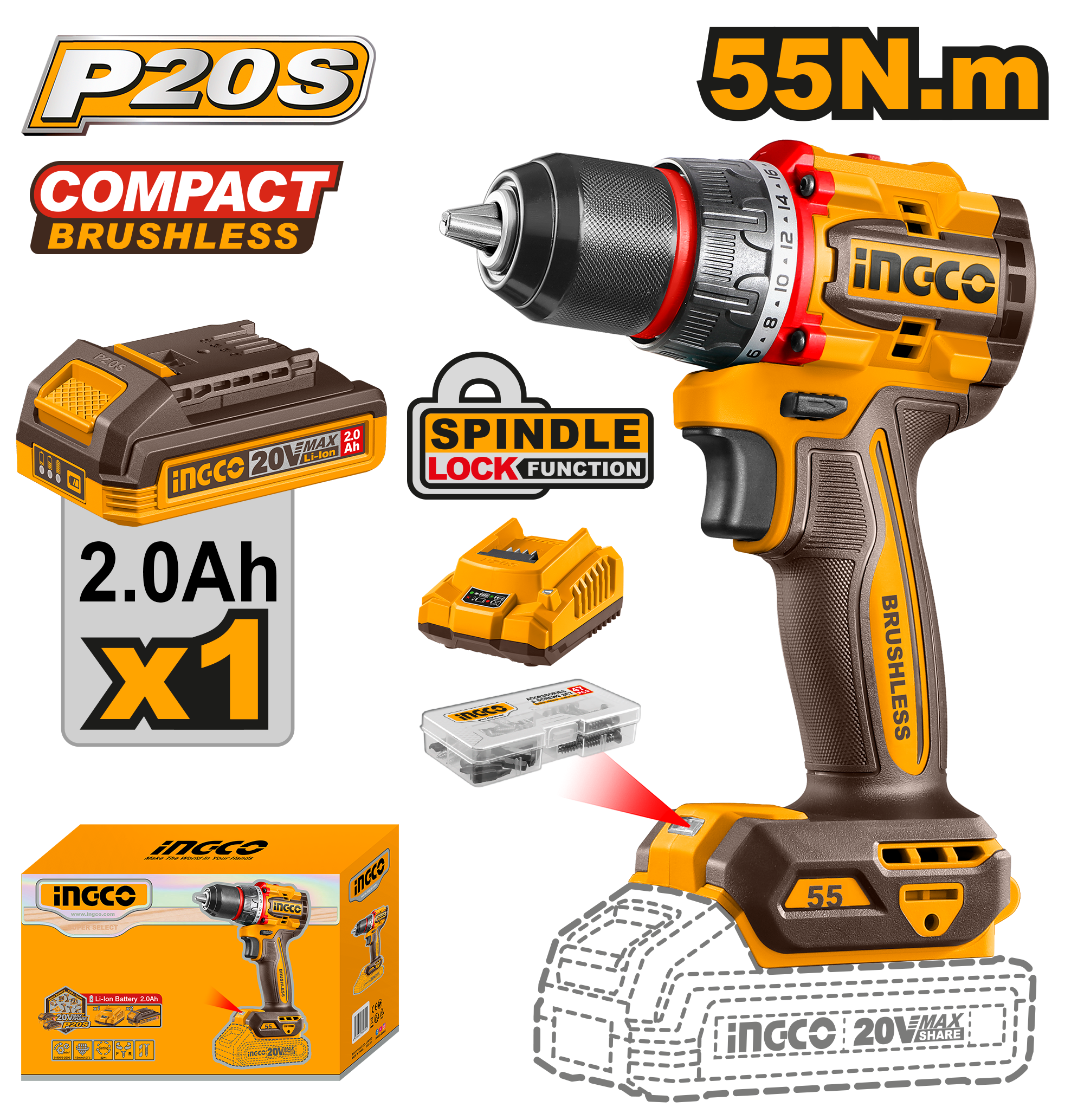 Visseuse 20v Brushless 1 Batterie Ingco