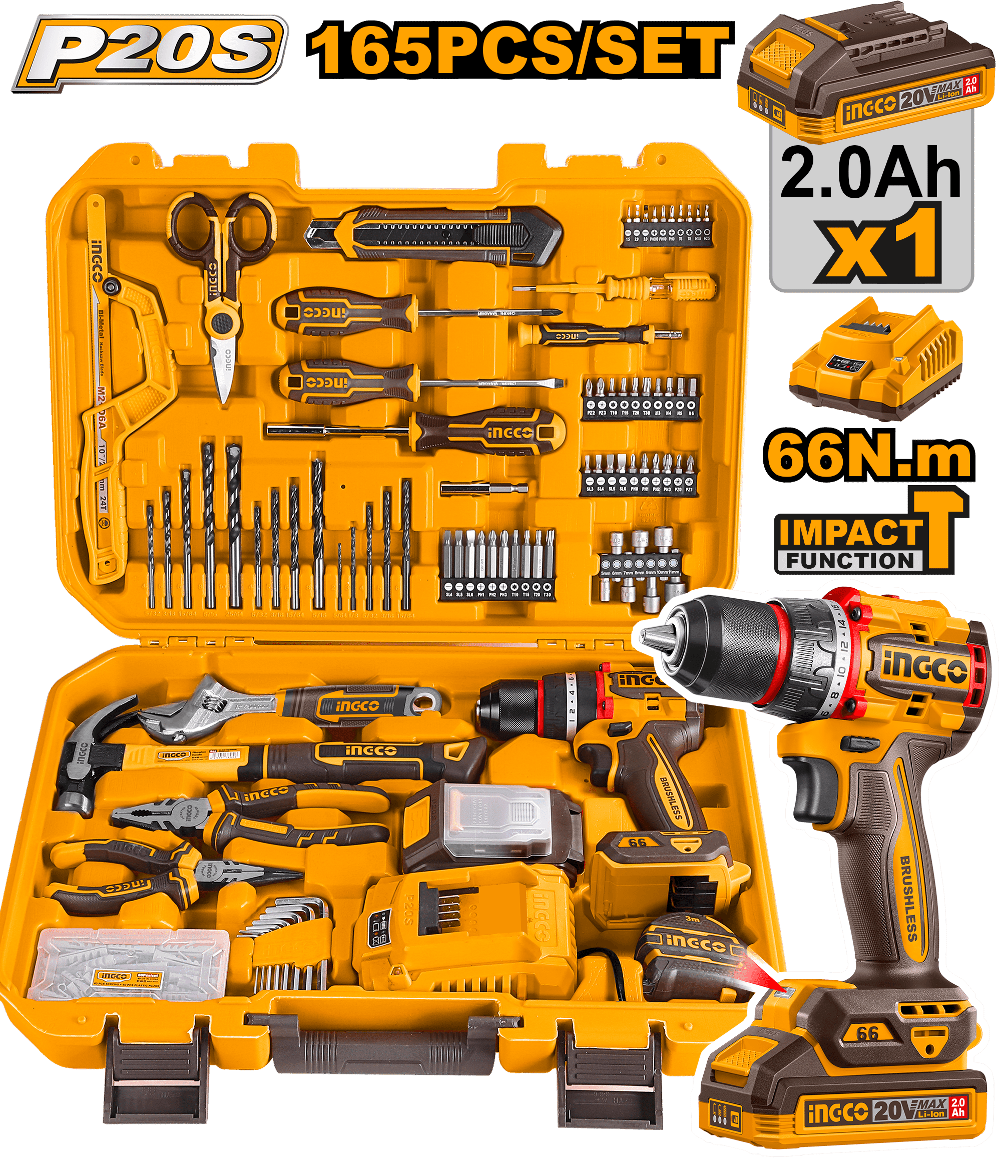 Coffret visseuse 20V + 164 outils/accessoires