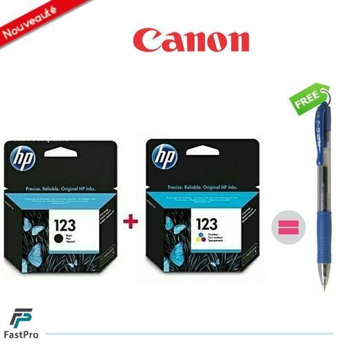 Cartouche 123 Noir + 123 Tri-Color ( Original ) = Stylo Roller Rétractable Offert