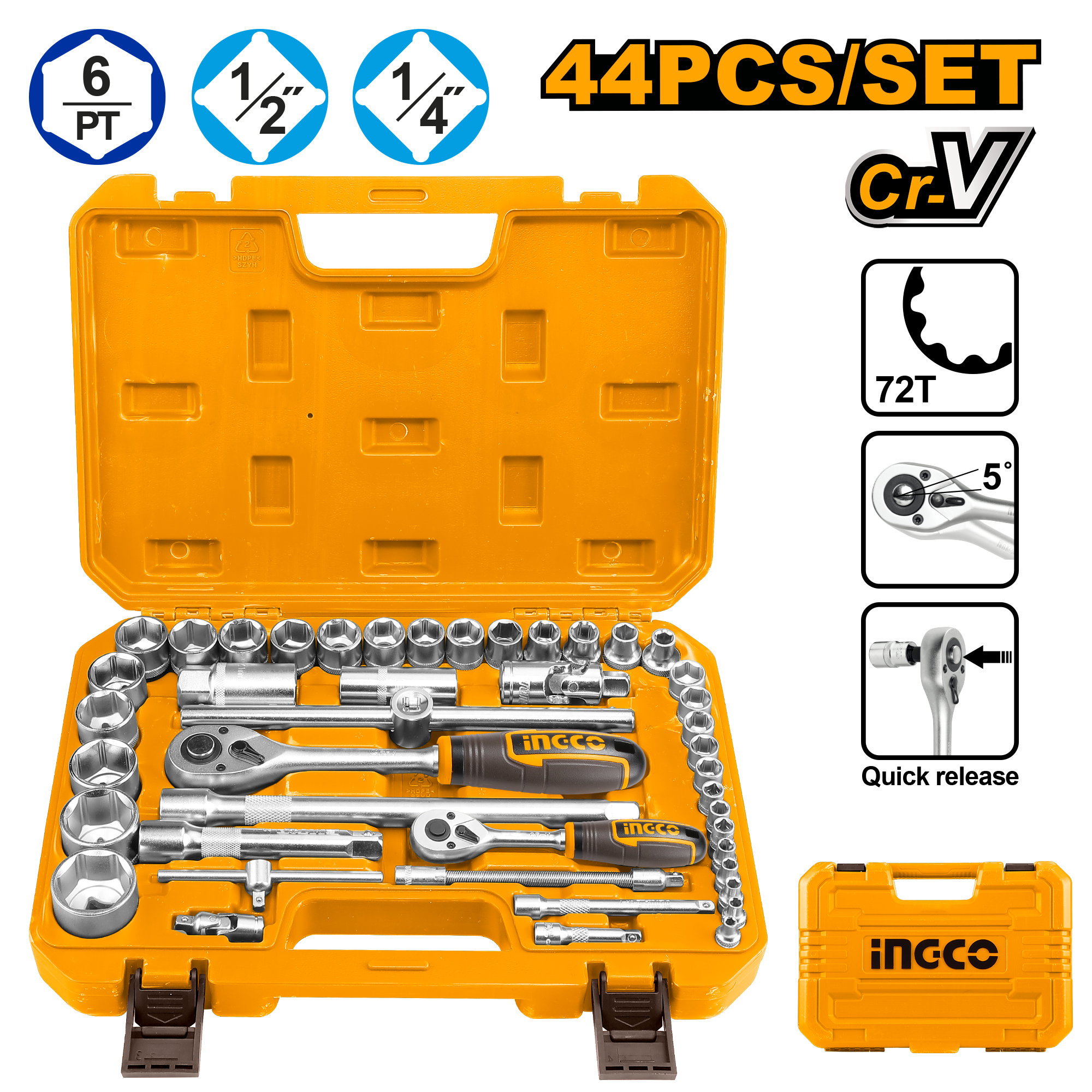 Set de douilles  1/4 et 1/2  44pièces