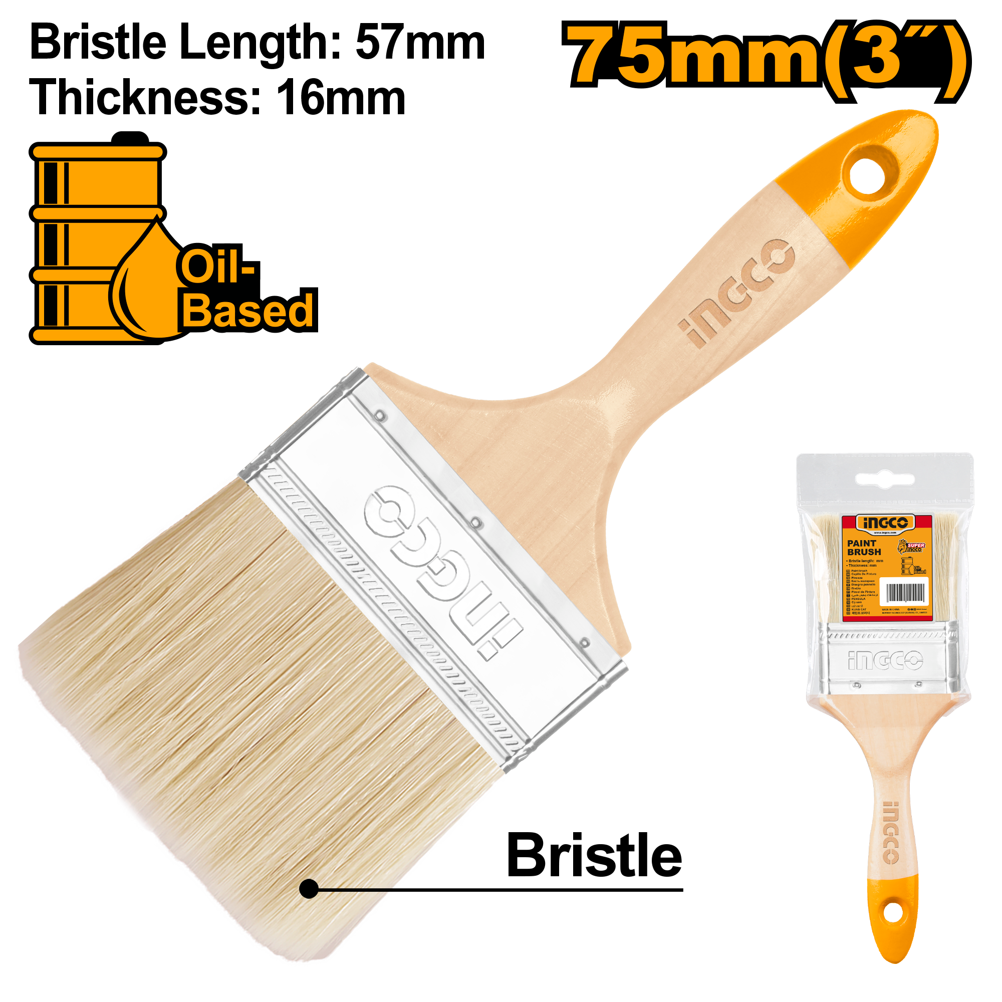 Pinceau En Bois 75mm Pour Peinture À Huile Longueur Des Poils: 57 Mm