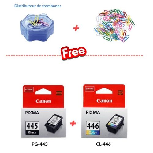 Pack Cartouches d'encre PG-445 Noire + CL-446 Color ( Distributeur + trombones offert ) thumbnail 1