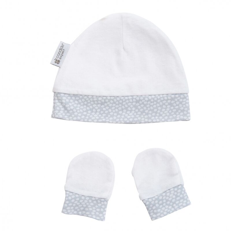 Candide Bonnet  Moufles Naissance - Gris Bleuté