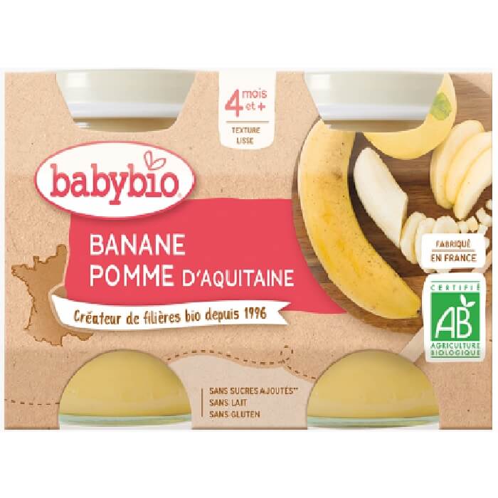 Compotes Bébé Dès 4 Mois Pomme Banane sans Sucres Ajoutés Bio