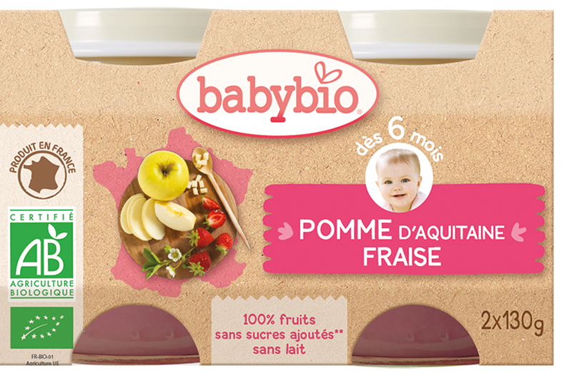 Compote Babybio - Pomme Daquitaine Fraise - 2 X 130g