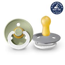 Lot de 2 Tétines Bibs Colour T1 - Vert Sauge Phosphorescente  Gris Nuage Phosphorescente