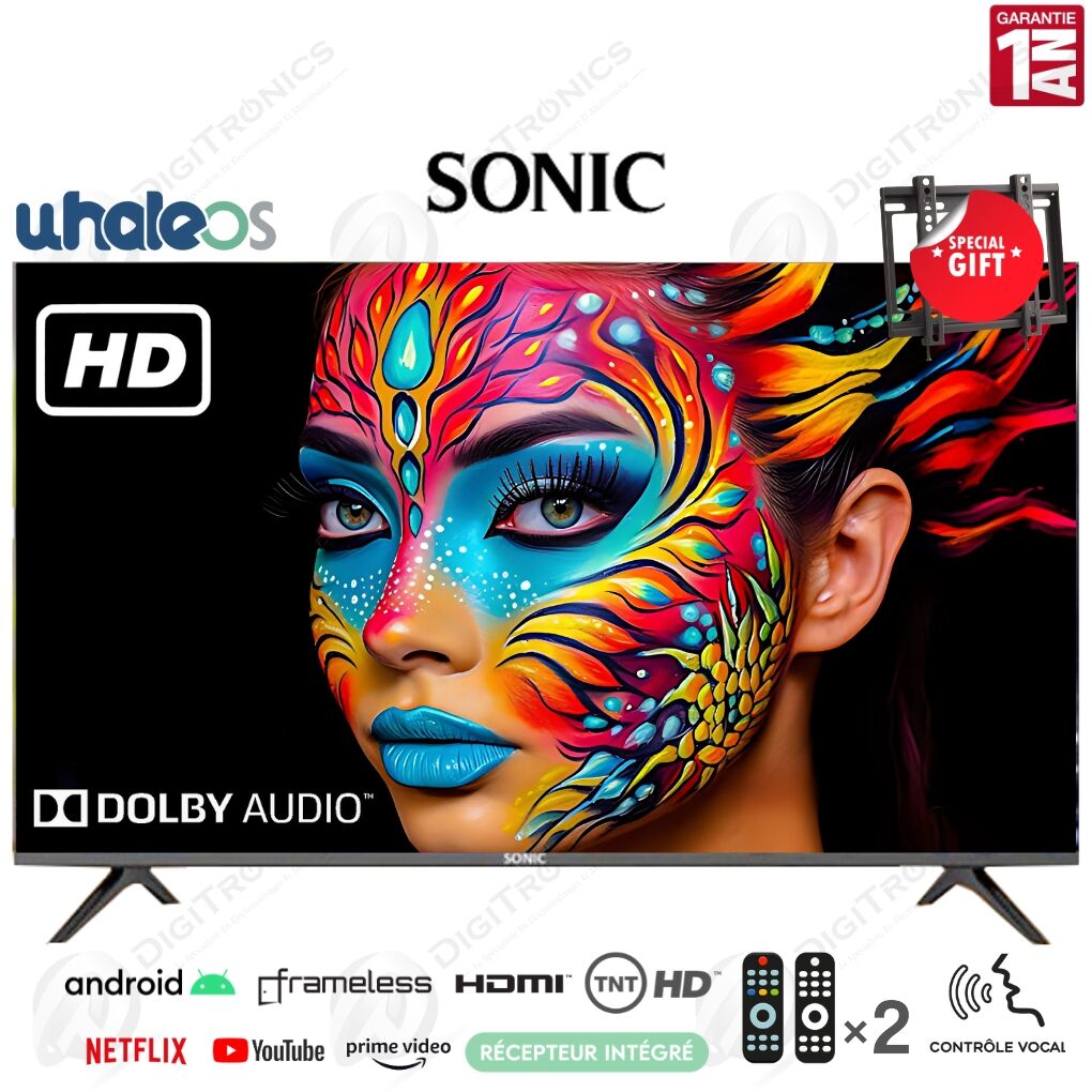 Sonic 32 Smart tv HD Système WhaleOS avec Dolby Audio, Récepteur Intégré, TNT HD