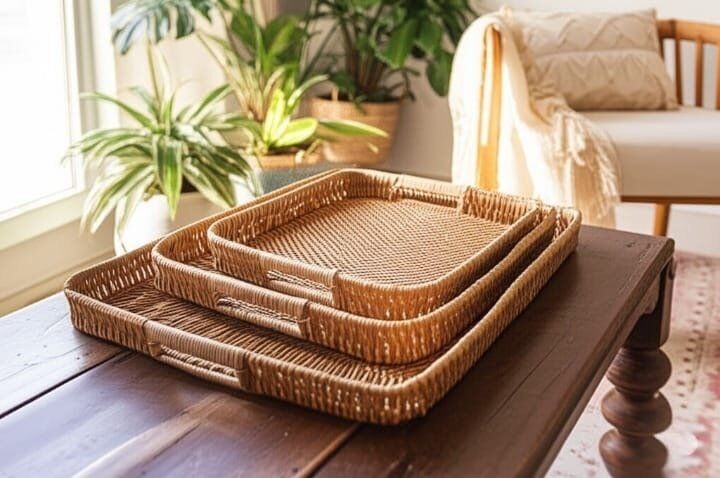 3 Plateaux De Service En Rotin