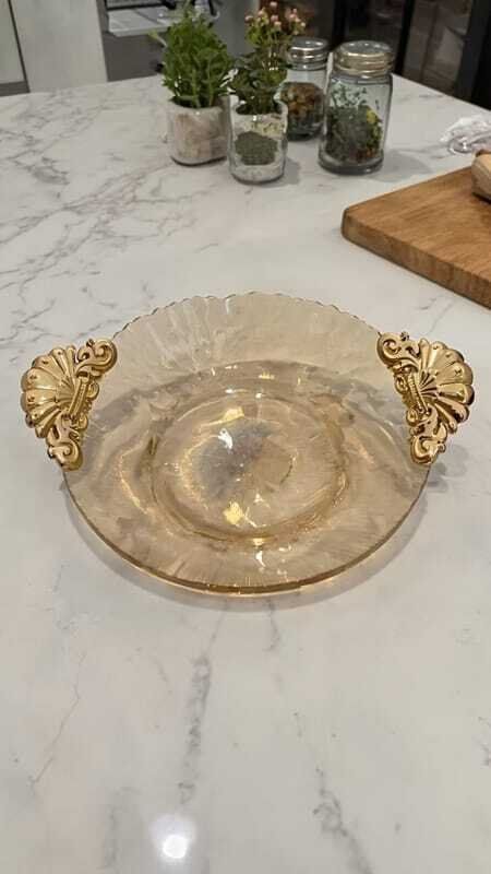 Coupe en Verre Décoratif avec Poignées Dorées